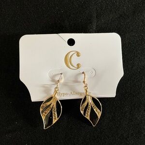 Charming Charlie New Gold-Tone and Black Enamel Leaf Earrings